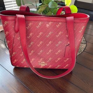 Stunning red Coach Tote with horse and carriage logo!